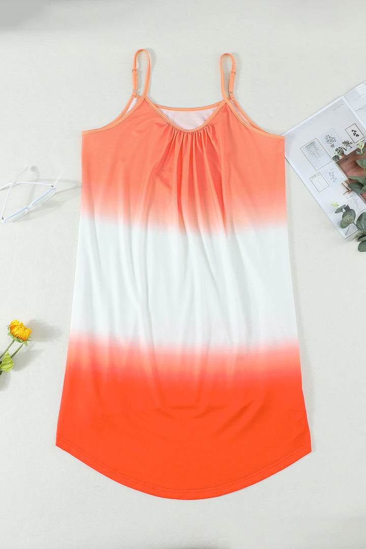 Summer Orange Ombre Tie-dye Sleeveless Flowy Dress