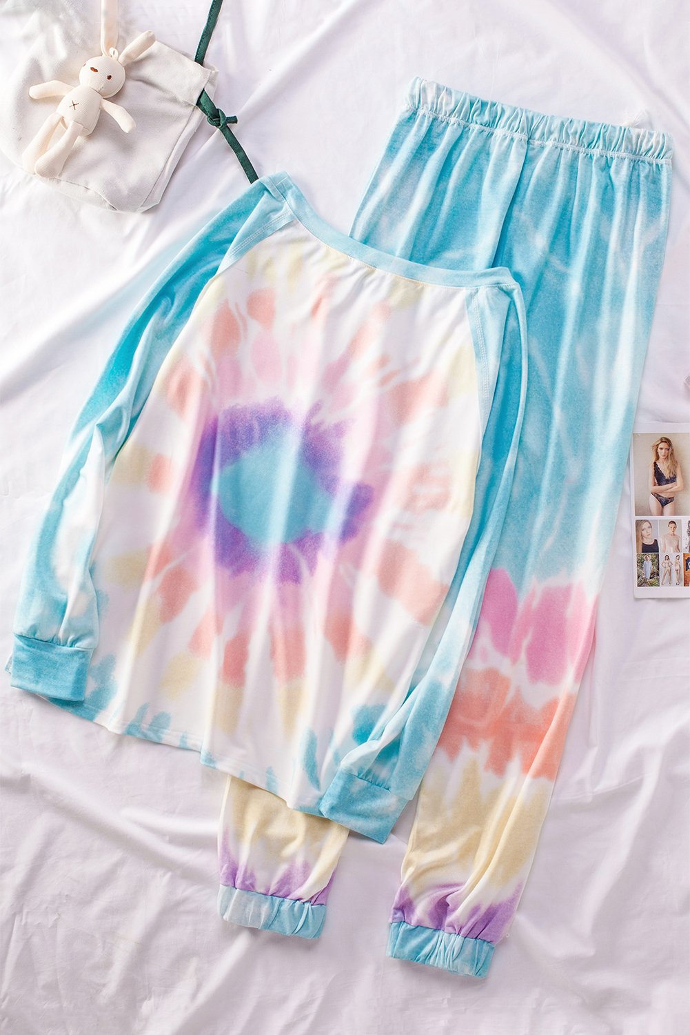 Multicolor Cotton Blend Pocket Tie-dye Pant Loungewear Set