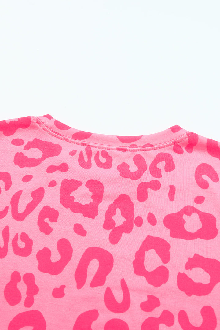 Leopard Print Crew Neck Short Sleeve T Shirt