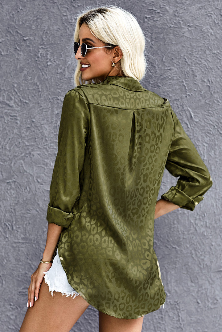 Classic Green Embossed Long Sleeve Button Shirt