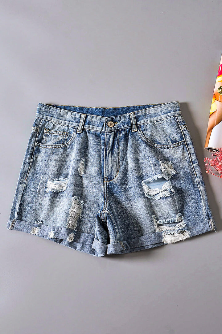 Women Bleu Vintage Faded and Distressed Jean Shorts