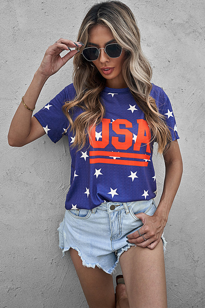 Women's Short Sleeve Vintage USA Stripes Cropped Graphic Tee