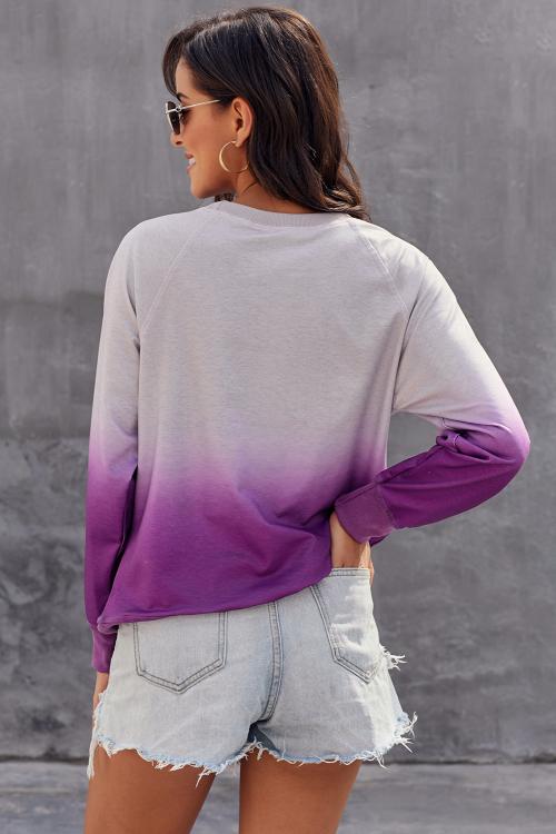 Chic Purple Ombre Crewneck Long Sleeve Sweatshirt