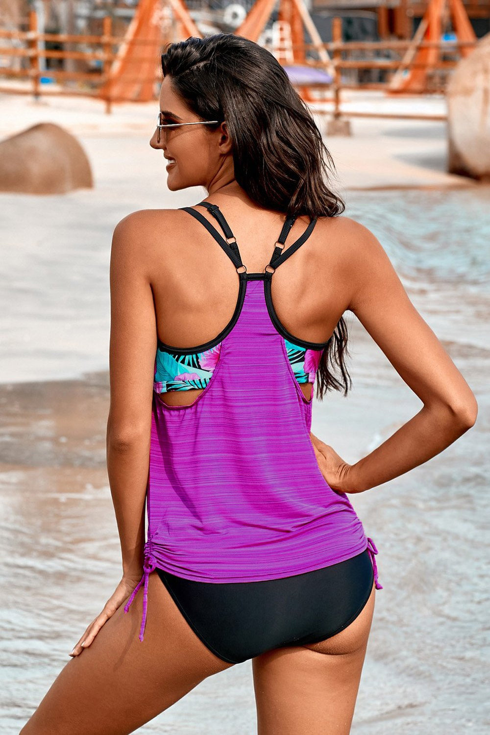 Active Rose Printed Lined Tankini Swimsuit
