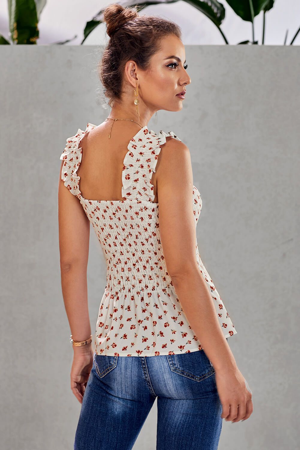 Chic White Floral Smock Tank Top