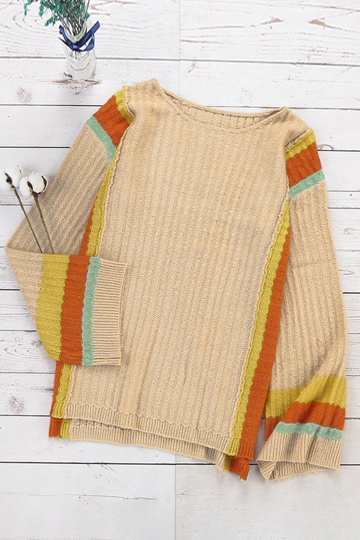 Women's Apricot Colorblock Bell Sleeve Lightweight Sweater
